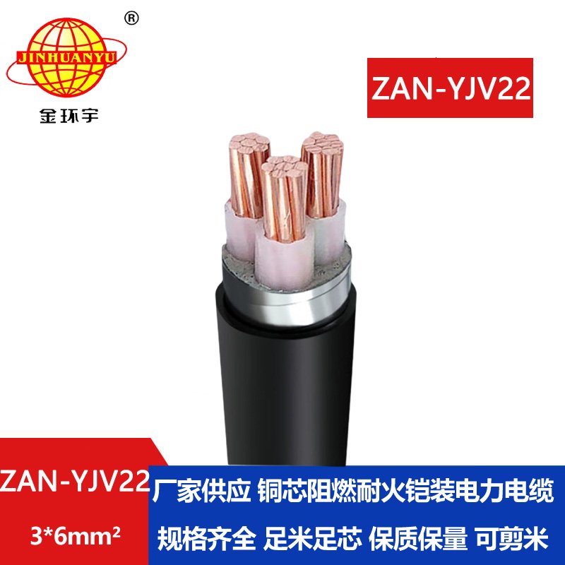 金環(huán)宇 a級(jí)阻燃耐火電纜ZAN-YJV22-3*6平方y(tǒng)jv22鎧裝電線電纜