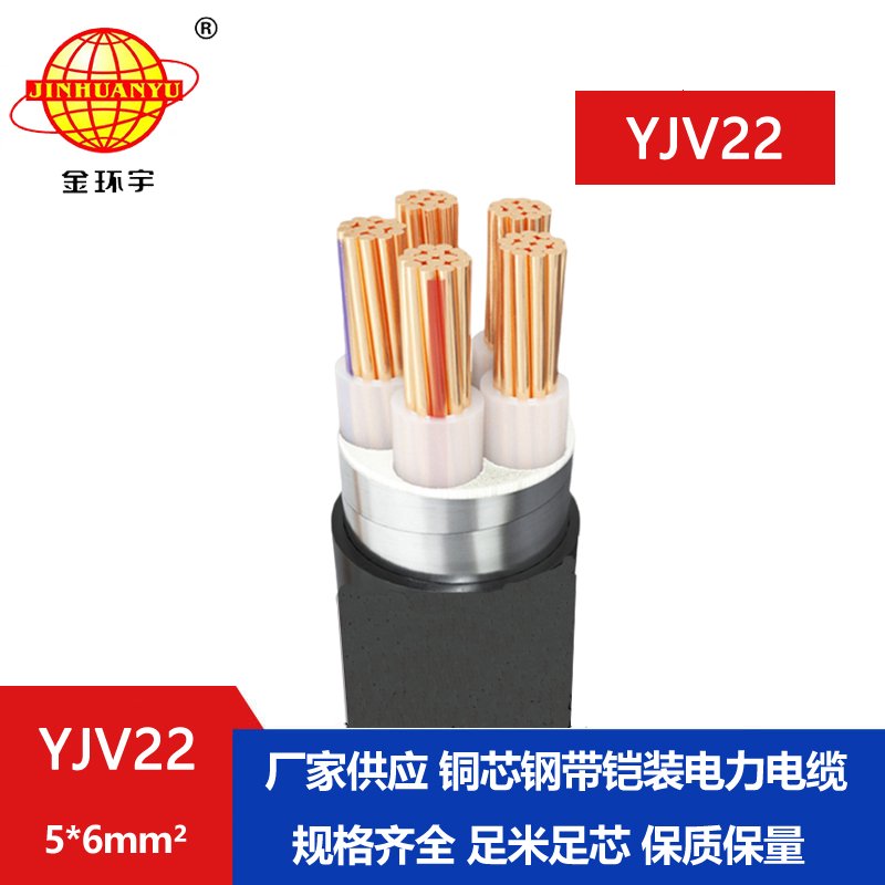 金環(huán)宇電線電纜 鎧裝電纜YJV22-5X6平方 銅芯 單芯